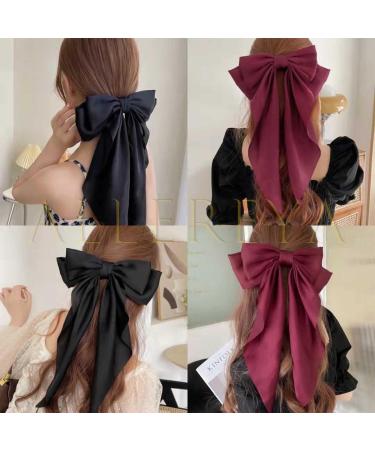 Allereya Vintage Large Silk Bow Hair Clip Barrette - Black Ribbon Hair Accessory for Women and Girls - Buy Online on GoSupps.com