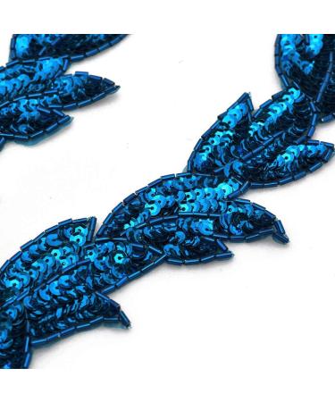 2-pcs Sapphire Sequin & Beaded Leaf Patch Applique Set - FF-FF511 - Buy Online on GoSupps.com