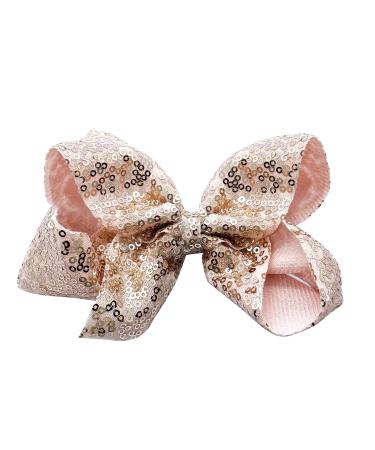 5Inchs Big Hair Bows for Girls Hand-made Shiny Glitter Ribbon Hair Bows Alligator Clips Sparkle Sequins Hair Accessories for Little Toddler Girls Kids (Rose Gold)