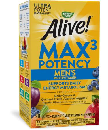 Nature's Way Alive! Max3 Daily Men’s Multivitamin, Food-Based Blends, 90 Tablets Orchard Fruits 90 Count (Pack of 1)