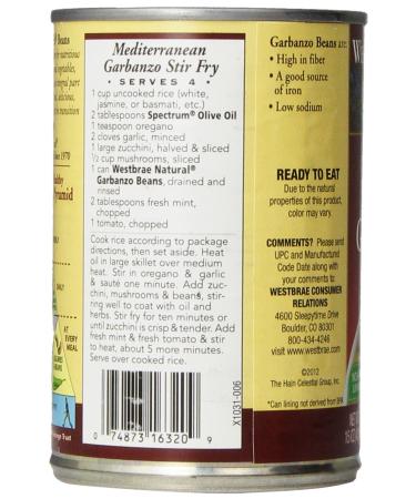 Westbrae Natural Organic Garbanzo Beans - 15 Ounce Can | Buy Vegan & Healthy Protein - Buy Online on GoSupps.com