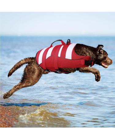 Dog Life Jacket - Classic Stripes Tear-Resistant Adjustable Size Strong Rescue Handle for Swimming & Boating (Red M: 53-65cm) - Buy Online on GoSupps.com
