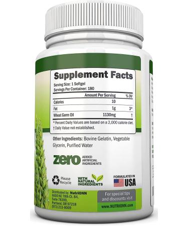 Wheat Germ Oil 1130mg 180 Softgels Cold-Pressed Non GMO | Vitamin E Source for Skin, Hair, Heart Health | Antioxidant, Energy Boost - 180ct - Buy Online on GoSupps.com