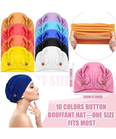 Geyoga 10 Pcs Soft Bouffant Caps with Buttons - Stretchy Gourd-Shape Turbans in Bright Colors - Buy Online on GoSupps.com