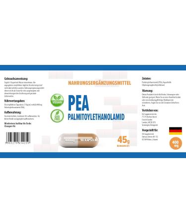 Hepatica Palmitoylethanolamide PEA 400mg 90 Vegan Capsules Certificate of Analysis by AGROLAB Germany High Power Gluten Free and GMO Free - Buy Online on GoSupps.com