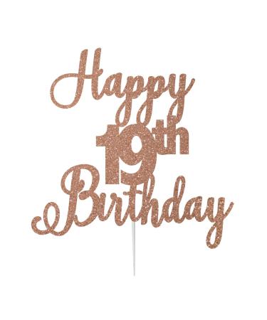LissieLou Happy 19th Birthday Cake Topper in Pretty Glitter Card Made in the UK - Rose Gold