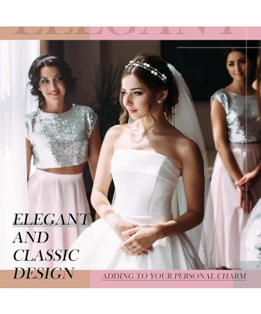 8 Pcs Double Layer Crystal Rhinestone Pearl Wedding Headband Set - Silver Metal Hair Accessories for Bride, Bridesmaid | Valentines Day Gift - Buy Online on GoSupps.com