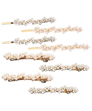 8Pcs Rhinestone Hair Clips and Pearl Hair Clips 4 Style Vintage Elegance Blinger Hair Gems Zinc Alloy Bobby Pins with Rhinestone and Pearl for Women and Girls Hair Pins