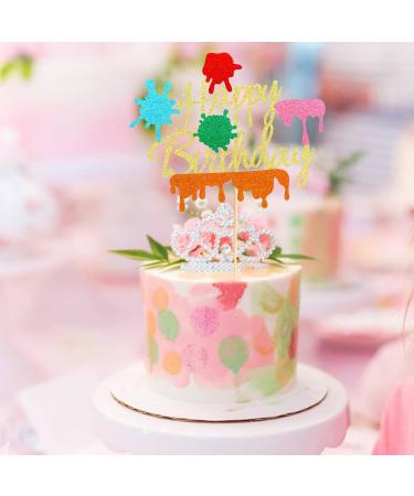 Arthsdite 1Pc Painting Cake Topper Painter Art Themed Slime Happy Birthday Cake Decoration for Gils Boys Birthday Bday Party Supplies - Gold Glitter - Buy Online on GoSupps.com