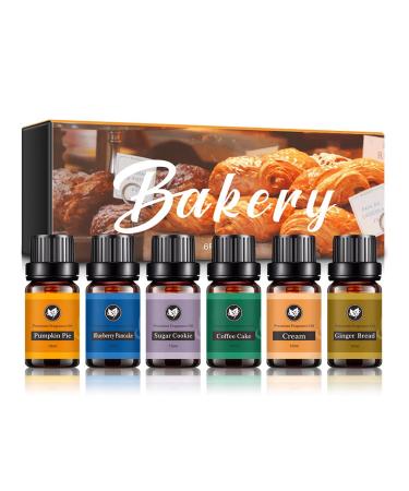 Essential Oils Set Bakery Essential Oil Kit for Diffuser Humidifier Massage Skin Care - Blueberry Pancake Sugar Cookie Coffee Cake Cream Ginger Bread Pumpkin Pie (6 x10ml)
