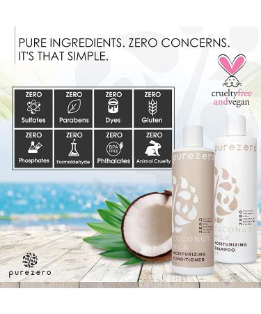 Purezero Coconut Milk Shampoo & Conditioner Set - Intense Hydration for Color Treated Hair | Fight Dandruff & Frizz - Zero Sulfates, Parabens, Dyes - 100% Vegan & Cruelty Free - Buy Online on GoSupps.com