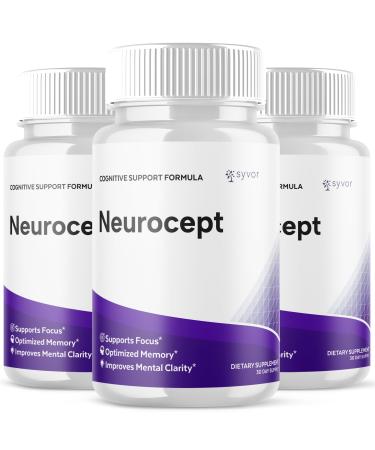 (3 Pack) Neurocept Capsules Official Neurocept Brain Supplement Pills with All Natural Ingredients Advanced Formula Support Pills with Max Strength Premium Vitamins for Women & Men (180 Capsules)