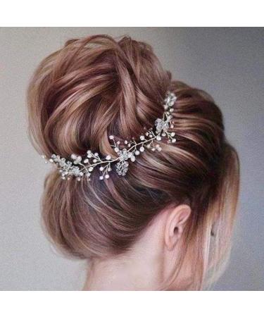 Handcess Bride Wedding Crystal Hair Vine Pearl Silver Headpiece Rhinestone Bridal Hair Accessories for Women and Girls (Silver) - Buy Online on GoSupps.com