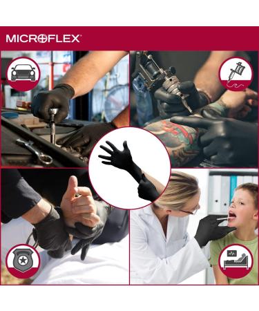Microflex MidKnight MK-296 Black XL Nitrile Gloves - Pack of 100 | Ideal for Automotive & Law Enforcement | Full Texture | Disposable - Buy Online on GoSupps.com