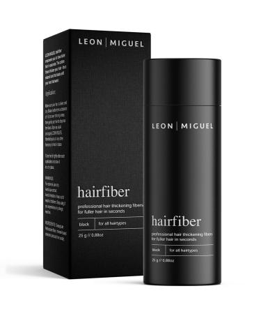 LEON MIGUEL Hair Fiber - Premium Hair Thickener Immediately Conceals Receding Hairlines Hair Loss Balding Areas and Thinning Hair Hair Powder | 25g (BLACK)