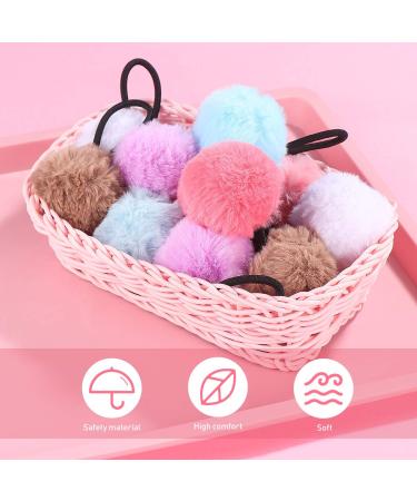 Lurrose 12Pcs Fluffy Ball Hair Ties for Toddler Girls - Elastic Pom Pom Ponytail Holders in 6 Colors - Buy Online on GoSupps.com