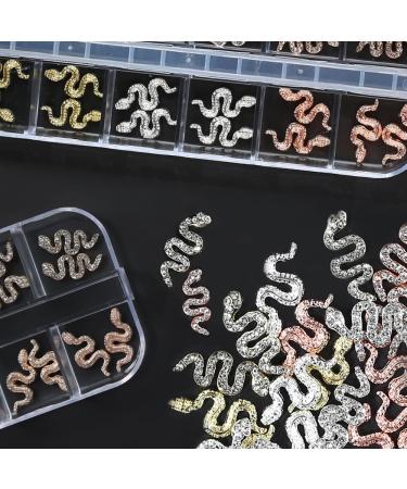 24pcs 3D Snake Nail Charms with Rhinestones - Gold & Silver Alloy Nail Gems for DIY Nail Art | Shiny Metal Snakes Jewelry Making Kit - Buy Online on GoSupps.com