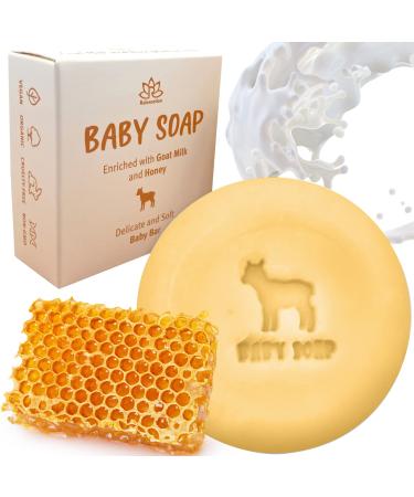 Baby Soap Bar with Goat Milk and Honey - Naturally Cold Processed from Organic Ingredients - Delicate for Newborn Skin, Gift for babys, Kids, Toddlers and Adults - Handmade in USA 1