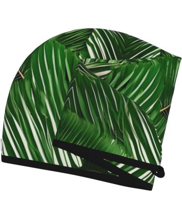 Buy Lush Green Palm Leaves Coral Velvet Dry Hair Cap Anti-Frizz Perfect for Curly & Thick Hair | International Shipping Available - Buy Online on GoSupps.com