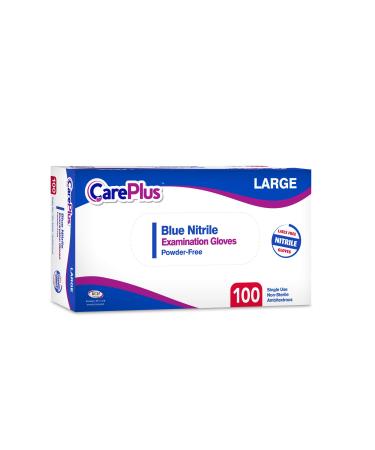 Care Plus Medical Nitrile Examination Gloves Blue Disposable Large 100 Count Large ( Pack of 100 )