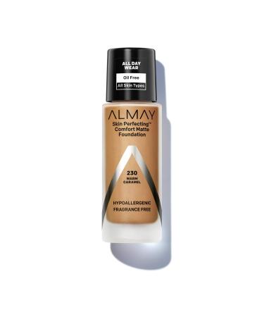 Almay Skin Perfecting Comfort Matte Foundation  Hypoallergenic  Cruelty Free  -Fragrance-Free  Dermatologist Tested Liquid Makeup  Warm Caramel  1 Fluid Ounce Warm Caramel 1 Fl Oz (Pack of 1)