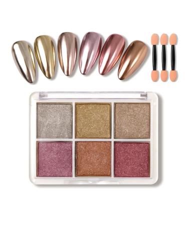 Nail Powder 6 Colors Aurora Chrome Nail Powder Mirror Effect Mermaid Nail Glitter Powder Dust Kit Solid Metallic Nail Pigment Decoration Accessories for Nail Art Design DIY (Nail Powder H)