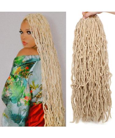 24 Inch Blonde New Faux Locs Hair 2Packs Synthetic Natural Wavy Curly Crochet Hair Pre-Looped Goddess Soft Locs Hair Extensions Dreadlocs Hair for Women (24 Inch 613) 24 Inch (Pack of 2) 613