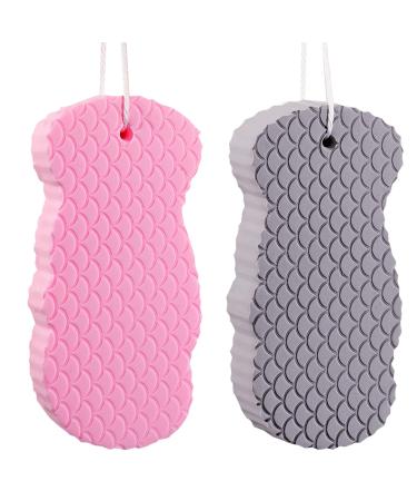 RQUTI 2022 New Super Soft Exfoliating Bath Sponge ,Exfoliating Body Scrubber , Shower Sponges for Women, Reusable Scrub Body exfoliator 3D Body Sponge Suitable Adults and Toddler (Pink+ Grey) Pink grey