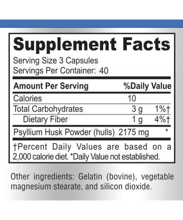 YUMMYVITE Premium Psyllium Husk 2175mg Dietary Fiber Supplement - Non-GMO, 120 Capsules - Buy Online on GoSupps.com