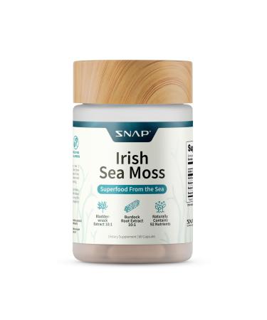 Snap Supplements Irish Sea Moss with Bladderwrack, Burdock Root & Iodine Natural Sea Moss Supplement to Support Gut Health, Energy & Healthy-Looking Skin, 60 Vegan Capsules (1 Month Supply)