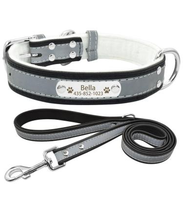 Senristar personalized reflective dog collar and leash set custom engraved warm food dog tape with name tag for small medium large dogs & cats XL (width 3.0 cm neck circumference 45-55 cm) black set