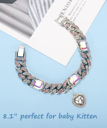 Glitter King Silver Cat Collar Puppy Zircon Cuban Link Chain Handmade Giamond Heart Pendant Pet Jewelry S(10.1") Silver - Buy Online on GoSupps.com