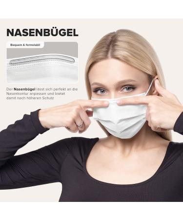 50-Piece Disposable Face Masks Made in Germany | CE Certified | Triple Layer Filtration | Elastic Earloops | Breathable Mouth Cover - White - Buy Online on GoSupps.com