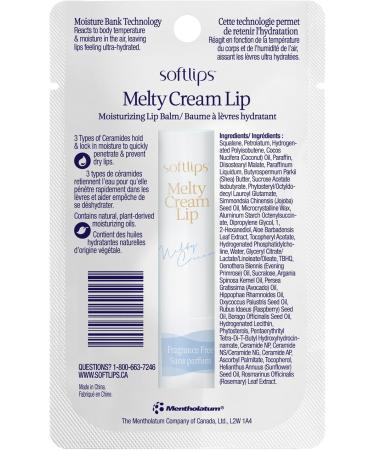 Softlips Melty Cream Lip Fragrance Free Lip Balm - Long Lasting Moisturizing Hydrating and Nourishing Lip Care Formulated with Triple Ceramides | Perfect Stocking Stuffer and Holiday Gift - Buy Online on GoSupps.com