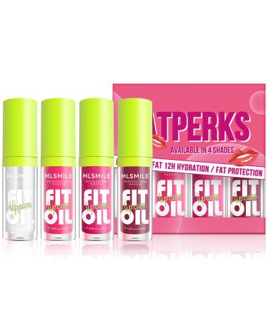 4 Colors Hydrating Lip Oil Fat Lip Oil Lip Glaze Shiny Transparent Lip Gloss Plumping Nourishing & Non-sticky Long Lasting Fresh Clear Smooth Lip Care Long Lasting Lip Oil (Set A)