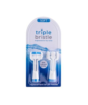 Triple Bristle Replacement Brush Head Refills | Innovative 3 Head Design | Compatible with Triple Bristle Brand Sonic Toothbrush | Color Changing Indicator Bristles | 2 Pack (Blue)