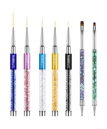 Nail Art Brushes, 7Pcs Nail Design Brushes for Salon at Home DIY Manicure with Nail Liner Brush and Double-ended Fine Nail Art Pen (7/9/11/15/20mm) Colorful