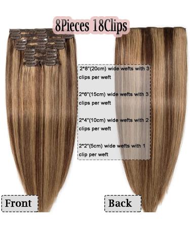 Premium Clip-In Real Hair Extensions - Thick Double Drawn 8pcs (18 Clips) - Medium Brown/Dark Blonde (#4/27) - 40cm 1330g - Buy Online on GoSupps.com
