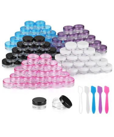 Accmor 100 Pieces 3g Empty Sample Containers with Lids Cosmetic Jars with 5 Pieces Mini Spatulas Multi-color