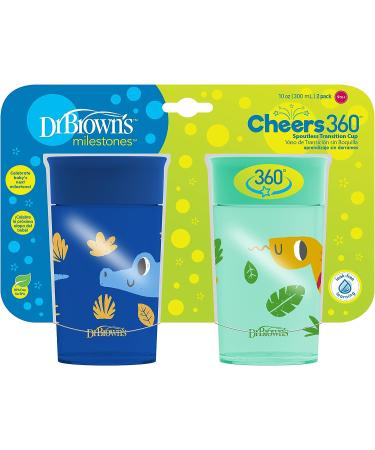 Dr. Brown's Milestones Cheers 360 Training Sippy Cups 2-Pack, Blue & Green Animals, 10oz, BPA-Free - for Babies and Toddlers 9m - Buy Online on GoSupps.com