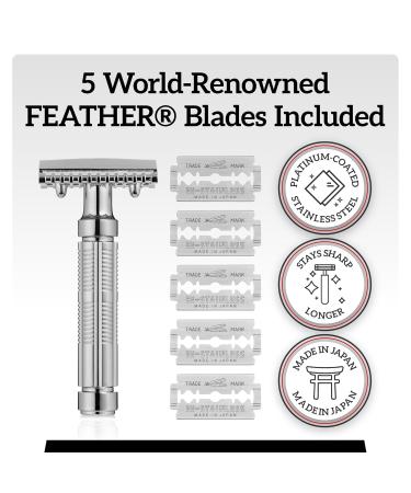 Mr. Fine Premium Double Edge Safety Razor - Perfect for Wet Shaving Close Shave 100% Metal Includes 5 Feather Blades - Buy Online on GoSupps.com
