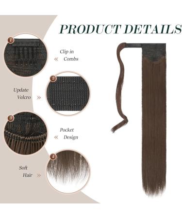 FESHFEN 24 Synthetic Wrap Around Ponytail Extension in 8# Medium Chestnut Brown - 24 Inch - Buy Online on GoSupps.com