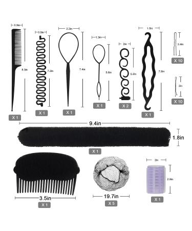 Beauty.H.C Hair Styling Set - 13 Piece Black Braiding Tools for Hair Bun, Ponytail, and Styling - Includes Hair Ties, Pins, and Rollers - Buy Online on GoSupps.com