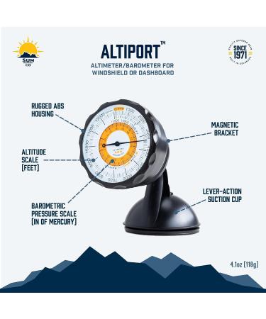 Sun Company AltiPort Detachable Windshield Altimeter & Barometer | Altitude Gauge for Cars & Trucks - 0 to 15,000 Feet - Buy Online on GoSupps.com