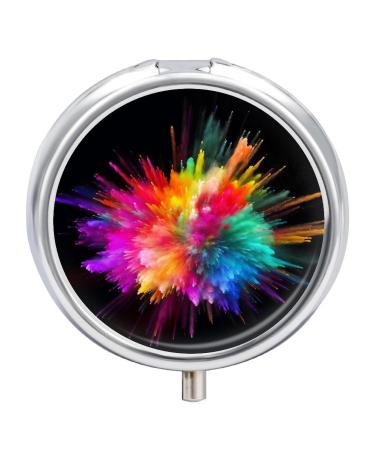 Pill Box Pill Case 3 Compartment Travel Pill Box Color Explosion Printing Small Pill Box Portable Medicine Pill Case Pill Organizer for Purse & Pocket for Travel Handbag (Round)