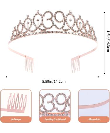 39th Birthday Sash and Tiara Set Rose Gold Birthday Sash Crown Birthday Party Favors Supplies for Girls Birthday Party - Buy Online on GoSupps.com