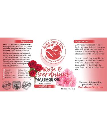 Rose & Geranium Massage Oil | 16 oz Mineral Oil-Free | Soothing Full Body Therapy - Buy Online on GoSupps.com