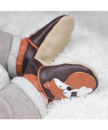 Dotty Fish Soft Leather Baby Shoes for Boys | Non Slip Toddler Shoes | Animal Designs | 0-6 Months to 4-5 Years | Brown and Orange Fox - Buy Online on GoSupps.com