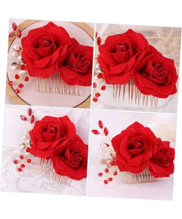 Angoily Flower Hair Comb Flower Hair Clip Flower Hair Accessories Garlands for Decor Floral Hair Clips for Women Bridal Hair Clip Tiara Rose Red Wedding Rhinestones Bride - Buy Online on GoSupps.com