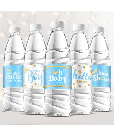 80 Pieces Baby Shower Water Bottle Labels Shower Water Bottle Stickers Wrappers Waterproof Baby Shower Labels for Baby Shower Party Decoration (Blue Boy Style)